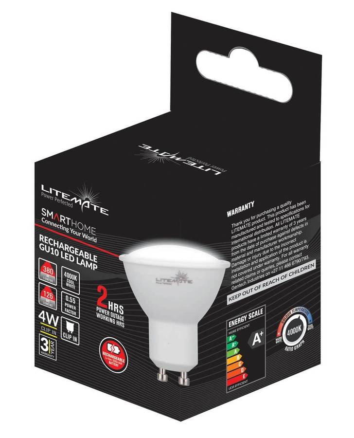 Litemate 10 pack Loadshedding Rechargeable 4W GU10 LED Lamp
