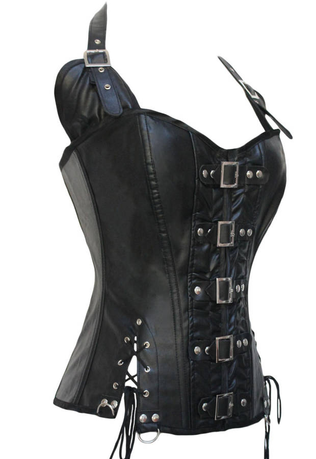 Black Buckle-up Steampunk Corset - Black / M