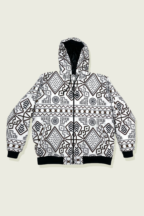 Men's Mudcloth Winter Hoodie Jacket - White