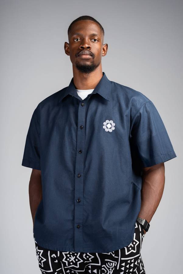 Men's Relaxed Linen Shirt - Navy