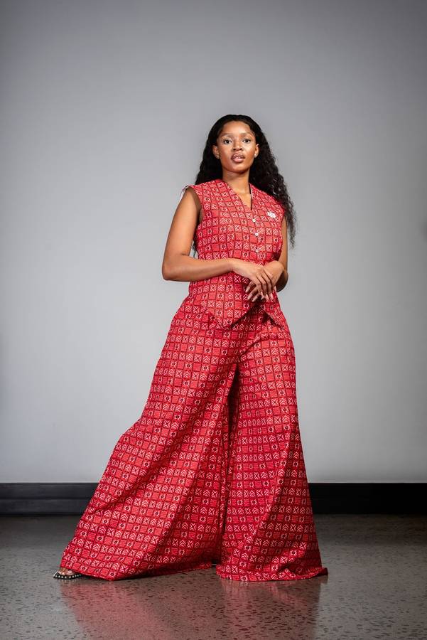 Women's Bogolan Flare Palazzo Pants - Red