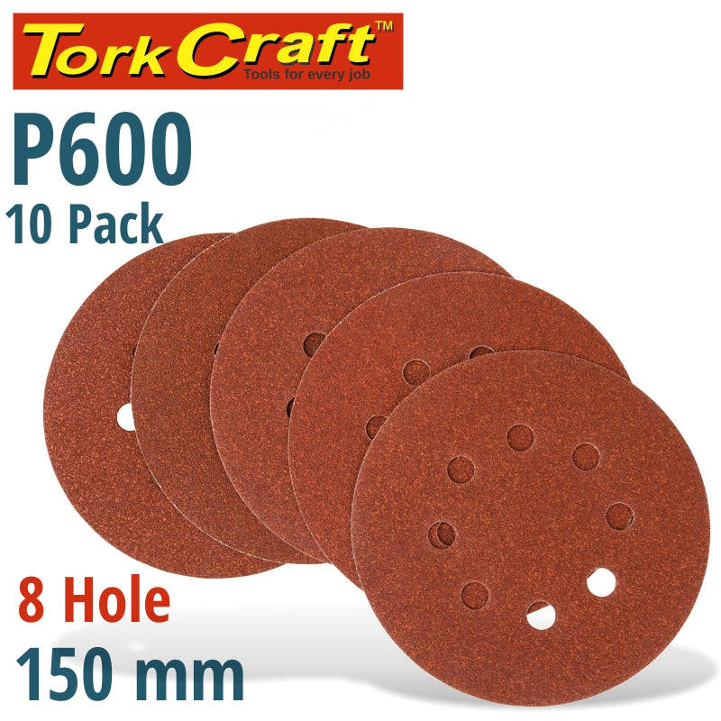SANDING DISC 150MM 600 GRIT WITH HOLES 10/PK HOOK AND LOOP