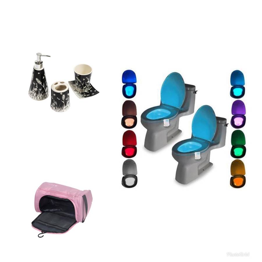 Bathroom Set 4 Piece Toilet LED Light (with motion sensor) and Travel Toiletry Bag