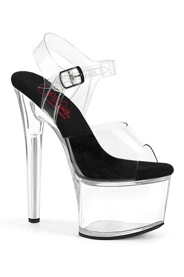Black & Clear 7" Heel Ankle Strap Platform Sandals