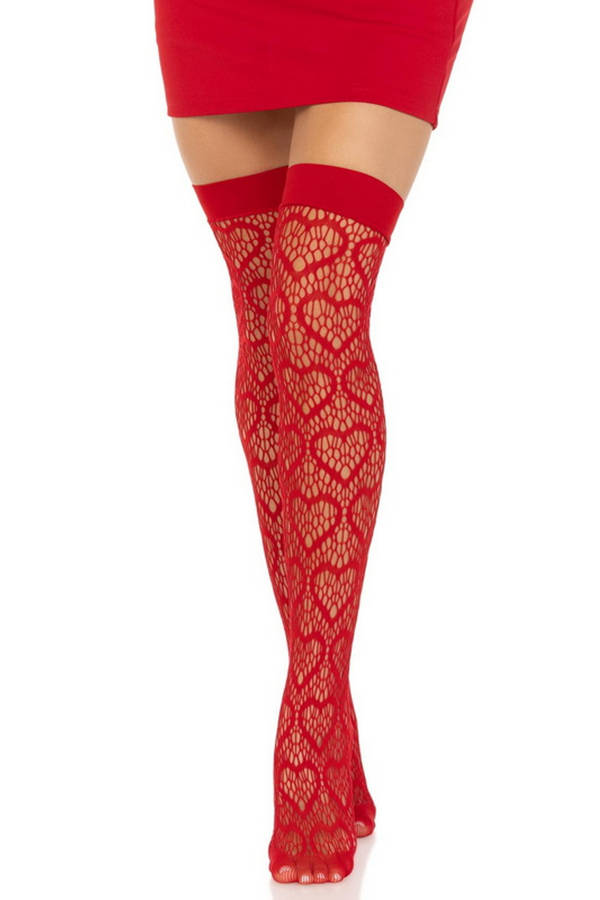 Red Heart Net Thigh Highs