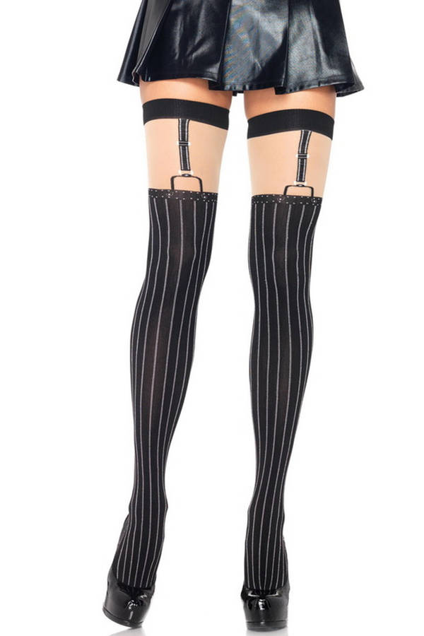 Pinstriped Suspender Thigh Highs