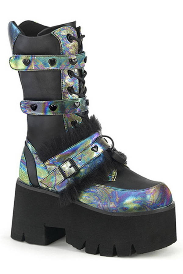Demonia 3 1/2" Chunky Heel Vegan Leather Mid-Calf Boots