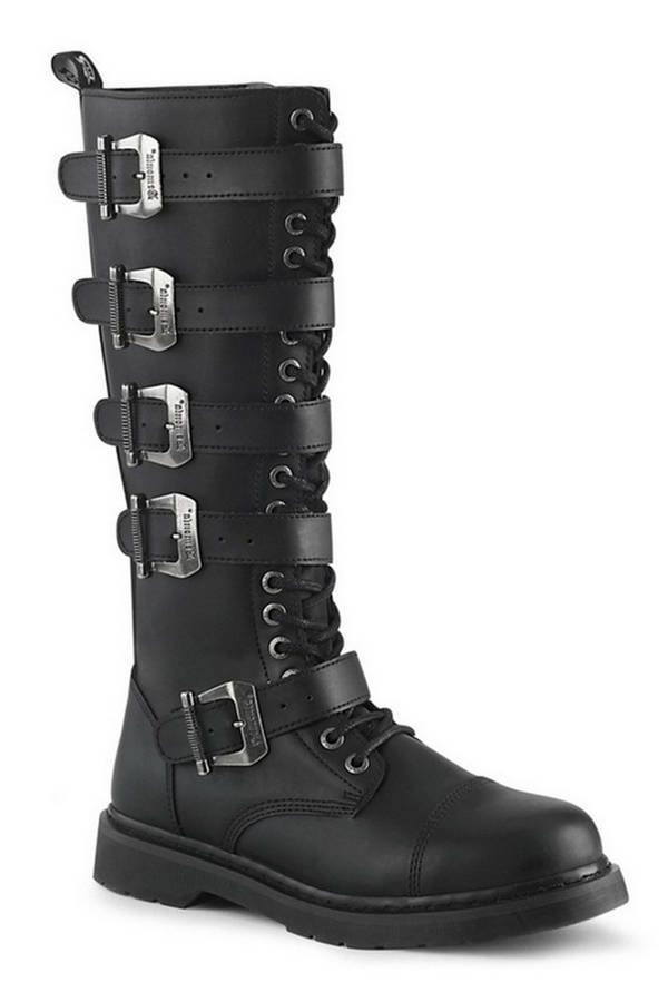 1 1/4" Heel Black Vegan Leather Unisex Knee High Boots