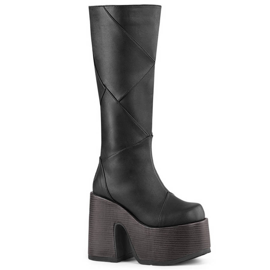 Demonia 5" Block Heel Vegan Leather Knee High Boots