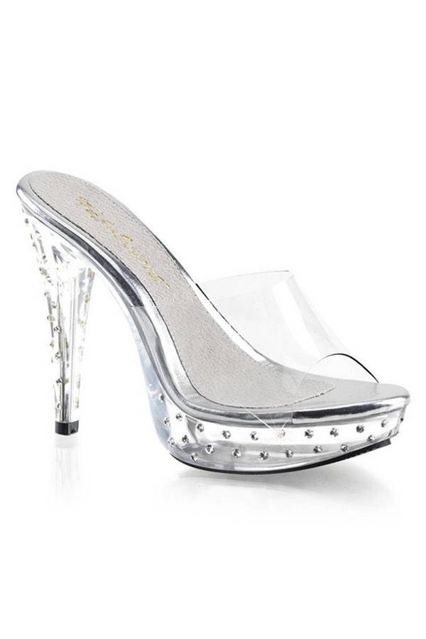 Fabulicious 5" Heel Clear Rhinestone Studded Platform Slides