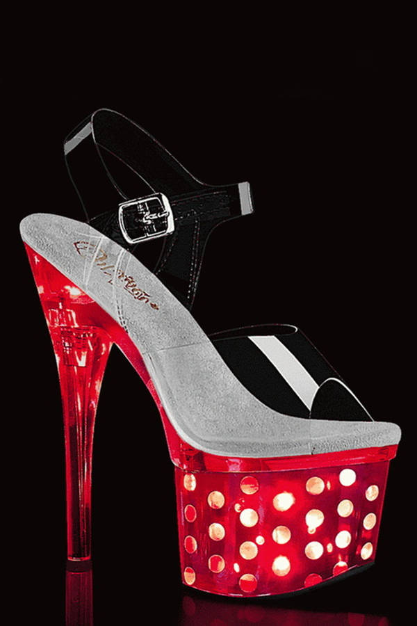 7" Heel Silver Chrome LED Light-Up Dots Ankle Strap Sandals