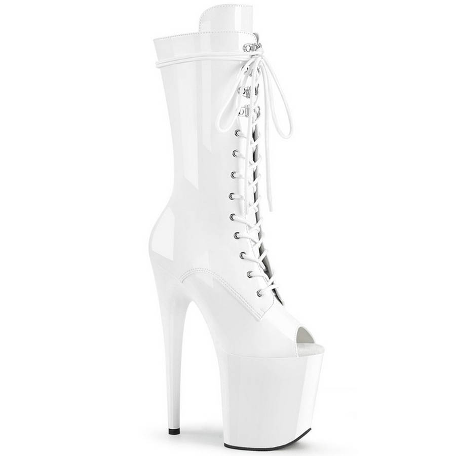 8" Heel White Peep Toe Mid-Calf Boots