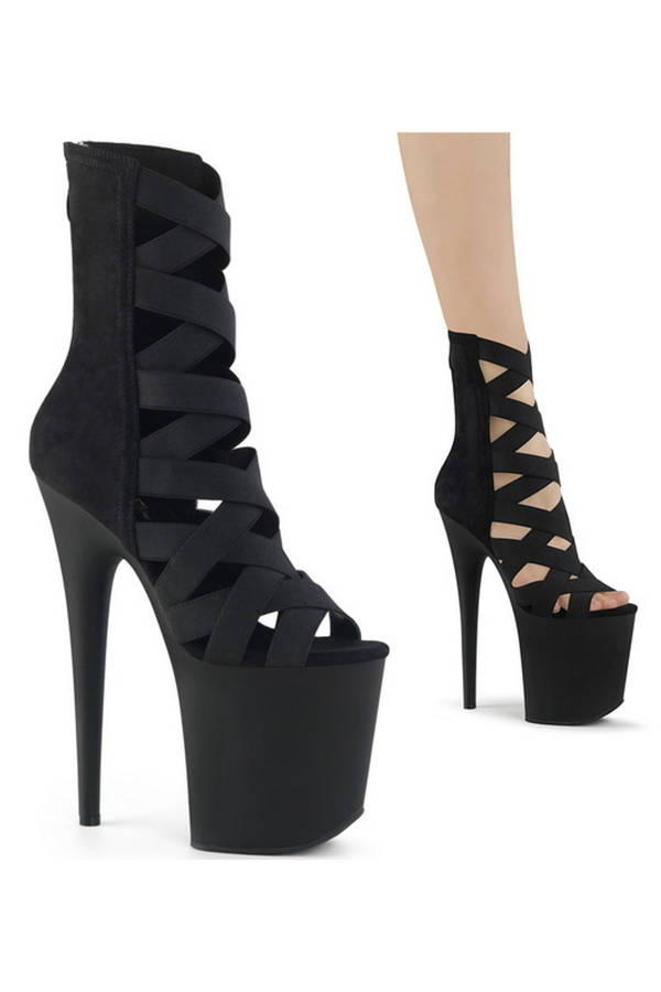 8" Heel Black Open Toe Sandals