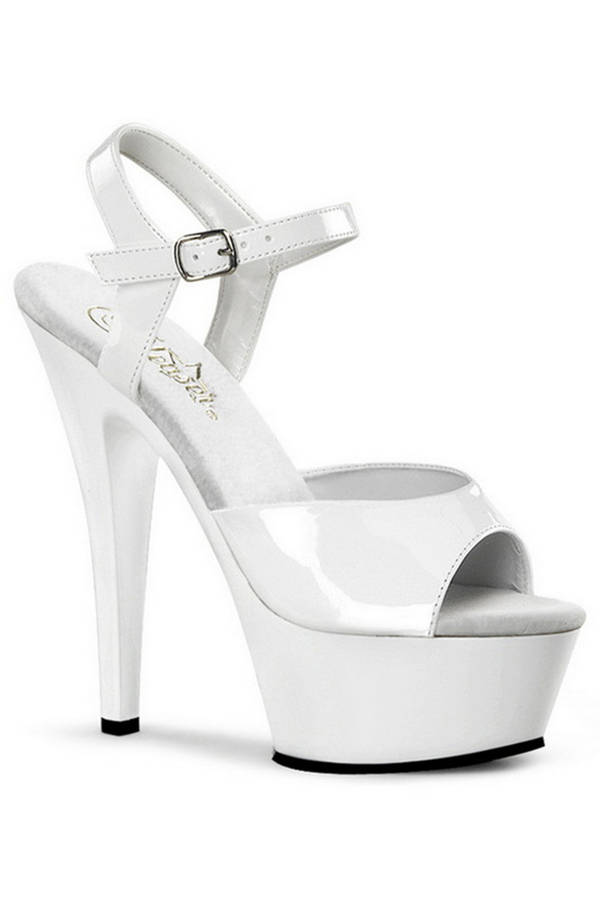 6" Heel White Platform Ankle Strap Sandals