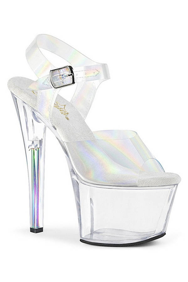7" Heel Clear Hologram TPU Platform Ankle Strap Sandals