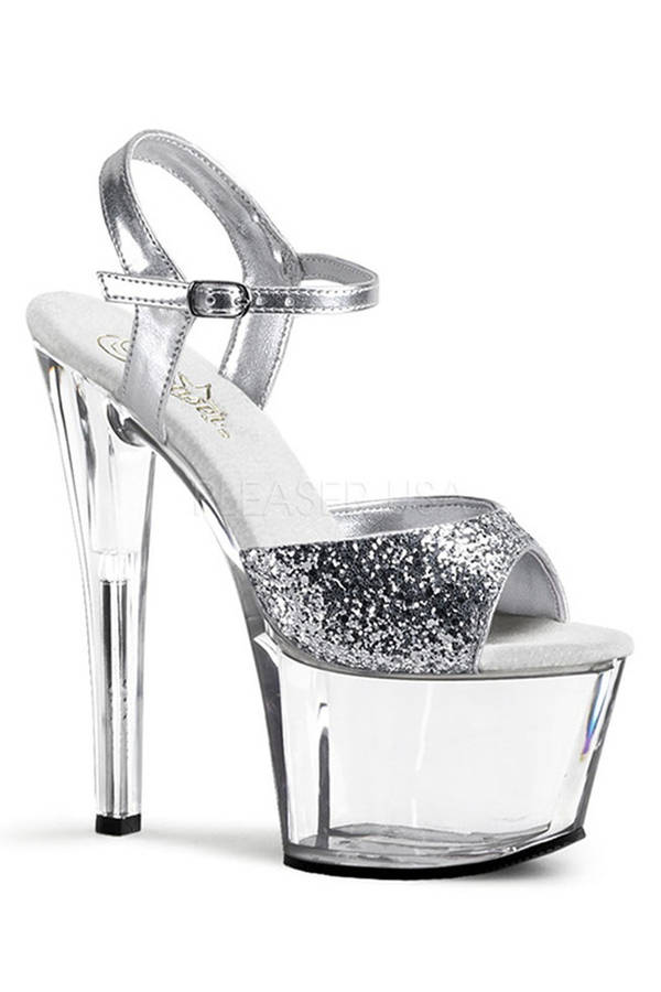 Silver Platform Ankle Strap Stiletto Heel