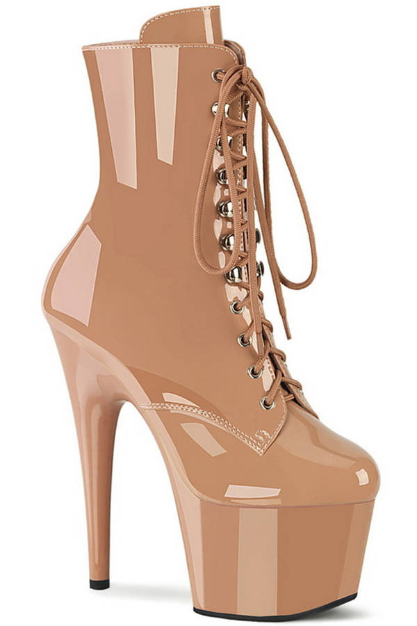 7" Stiletto Heel Blush Patent Ankle Boots