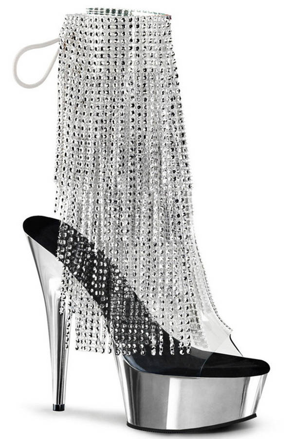 6" Silver Chrome Rhinestone Fringe Ankle Boots
