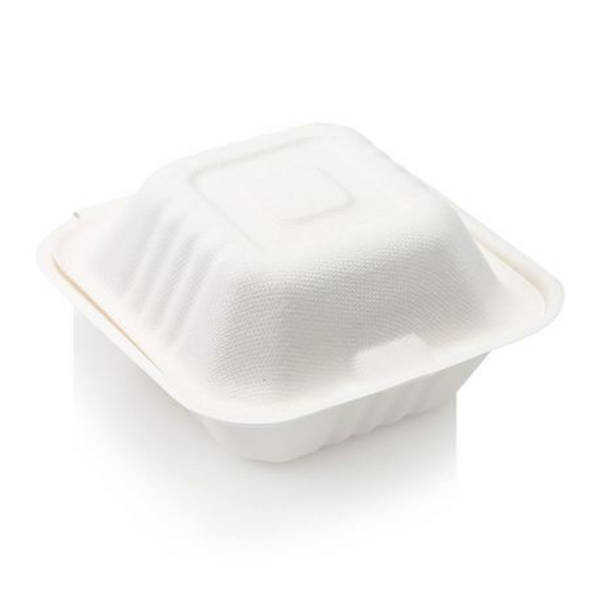 Single Compartment Sugar Cane Burger Clamshell - 6inch Pack of 50