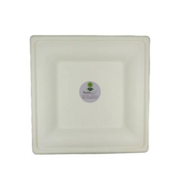 Healthy Life - Sugarcane Sqaure Plate Eco-Friendly - 16cm - Pack of 50