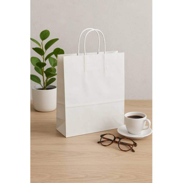 White Gusseted Bag with Paper Twist Handles 115g- Pack of 50