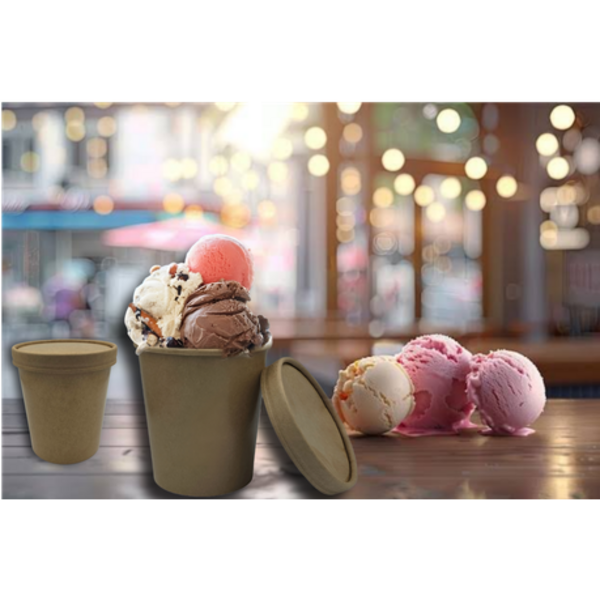 Kraft 1000ml Ice Cream Tubs with Lids - Compostable Food Packaging - 50 Pack