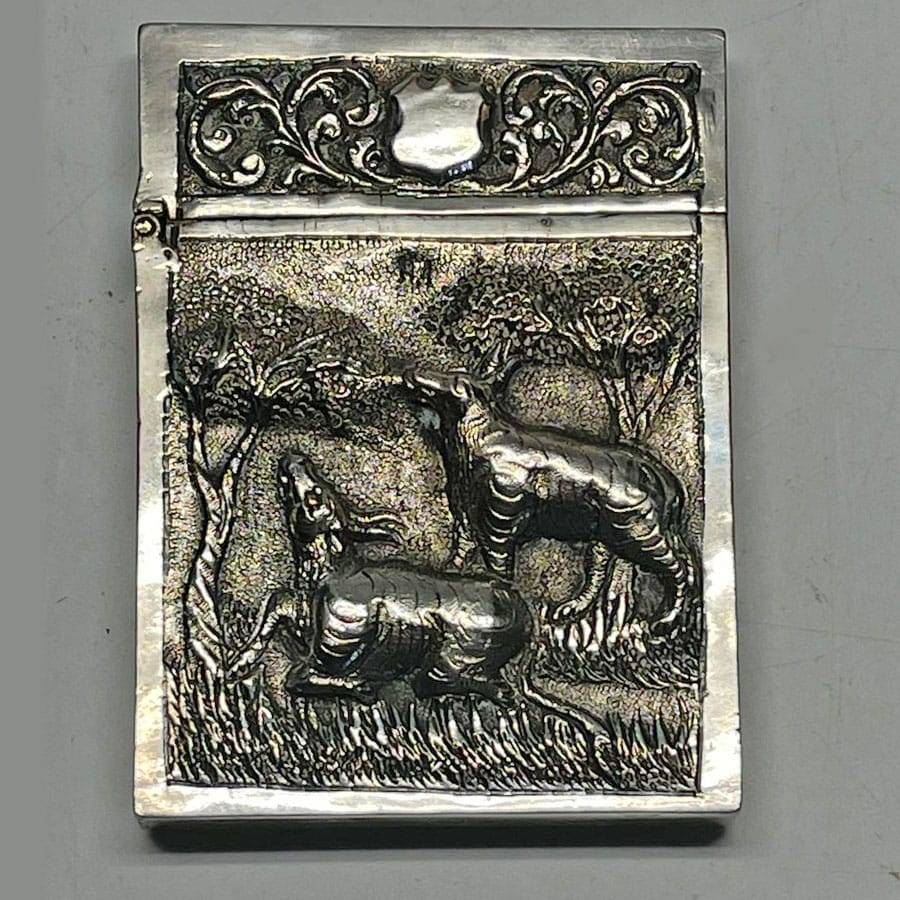 Indian Silver Card Case Animals In Relief