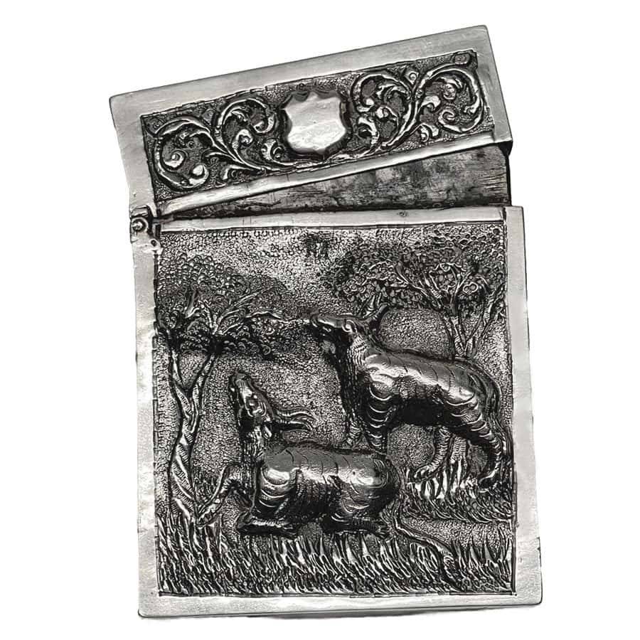 Indian Silver Card Case Animals In Relief