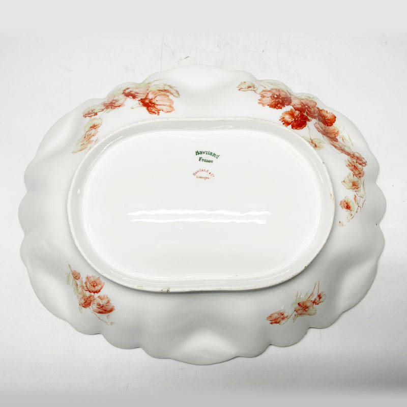 Haviland Limoge Burnt Orange Floral Fluted Bowl