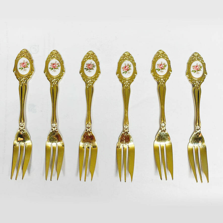 Eetrite 24ct Gold Plated Royal Albert Moss Rose Cake Forks