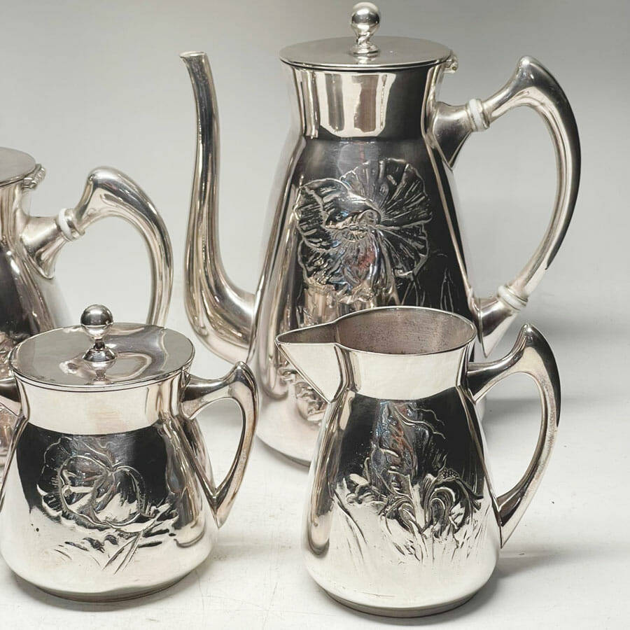 Art Nouveau Polished Pewter Kayserzinn Tea Service