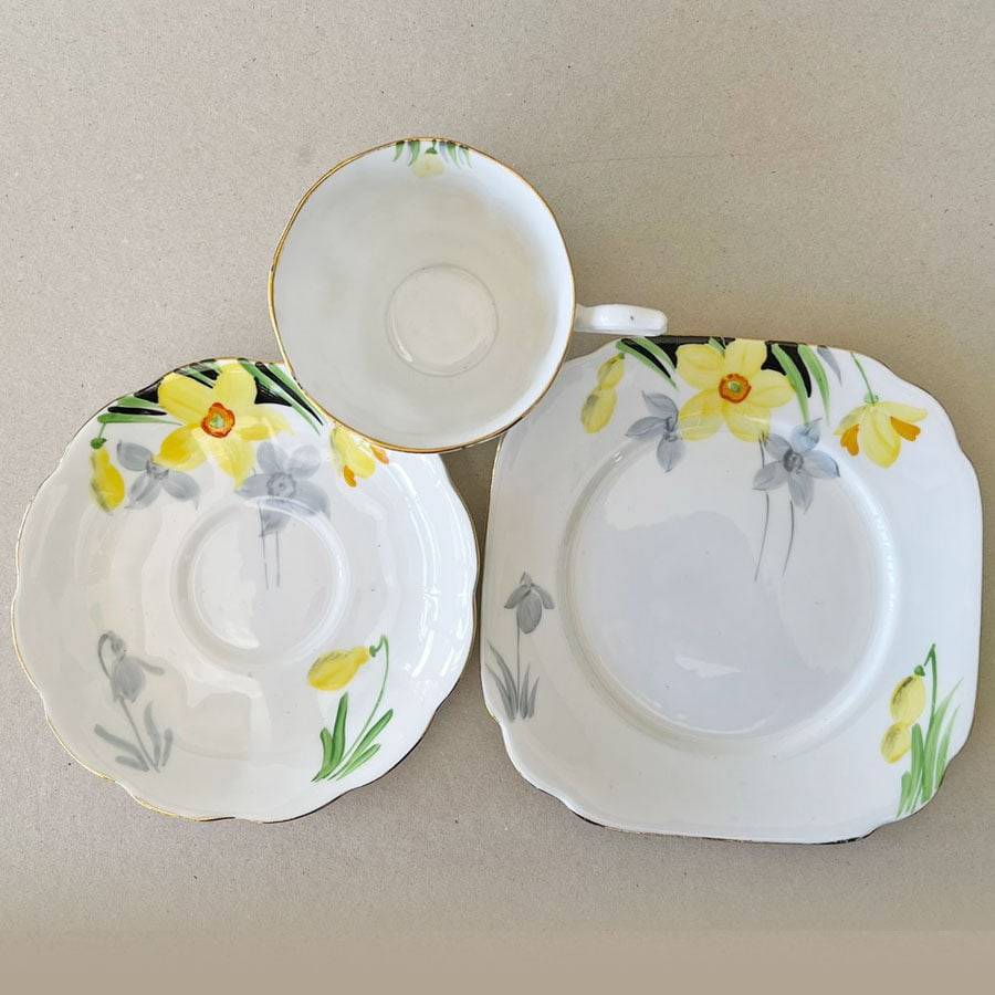 Royal Albert Crown China Hand Painted Daffodil Trio C1925