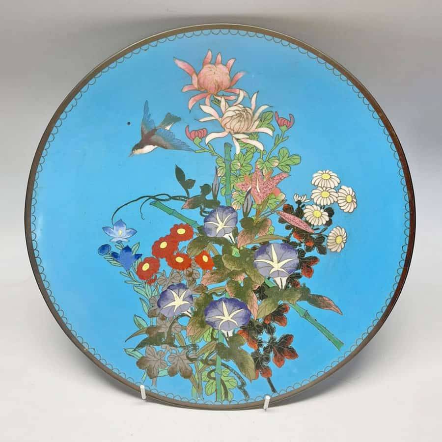 Japanese Floral Cloisonne Decorative Bird Scene Charger