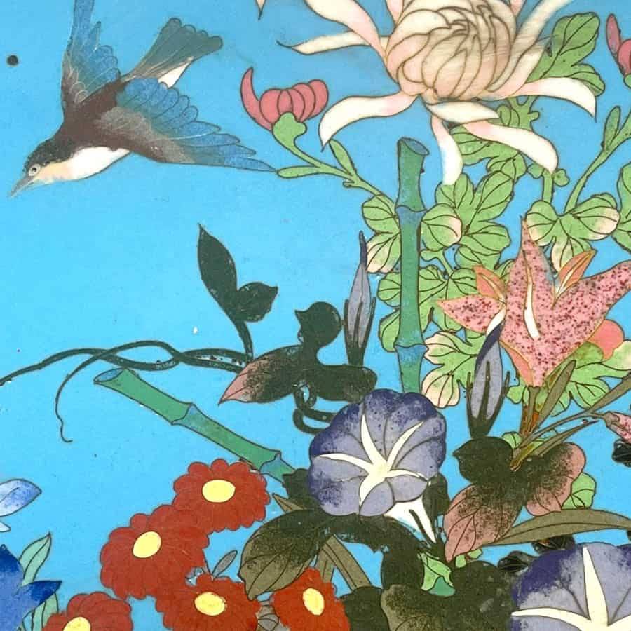 Japanese Floral Cloisonne Decorative Bird Scene Charger