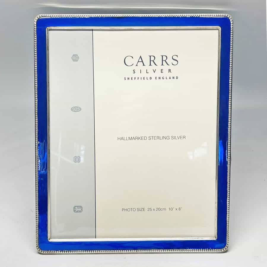 Carrs Hallmarked Sheffield Silver And Blue Enamel Picture Frame 20th