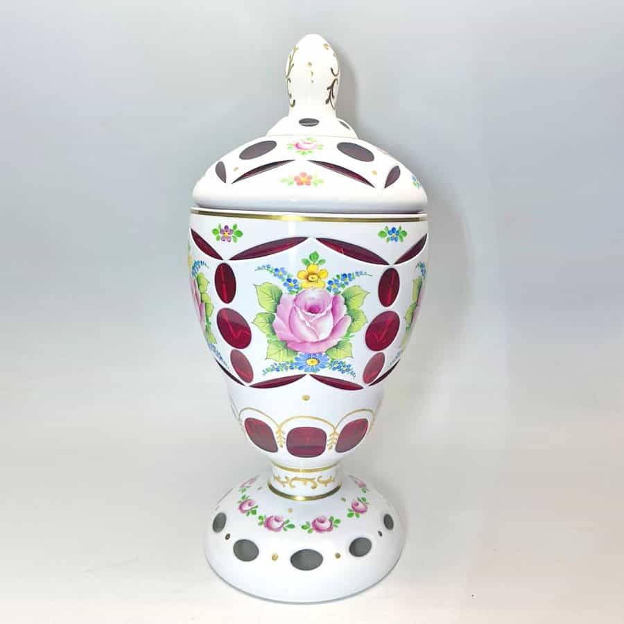 Bohemian Glass Hand Painted Urn and Cover C1940