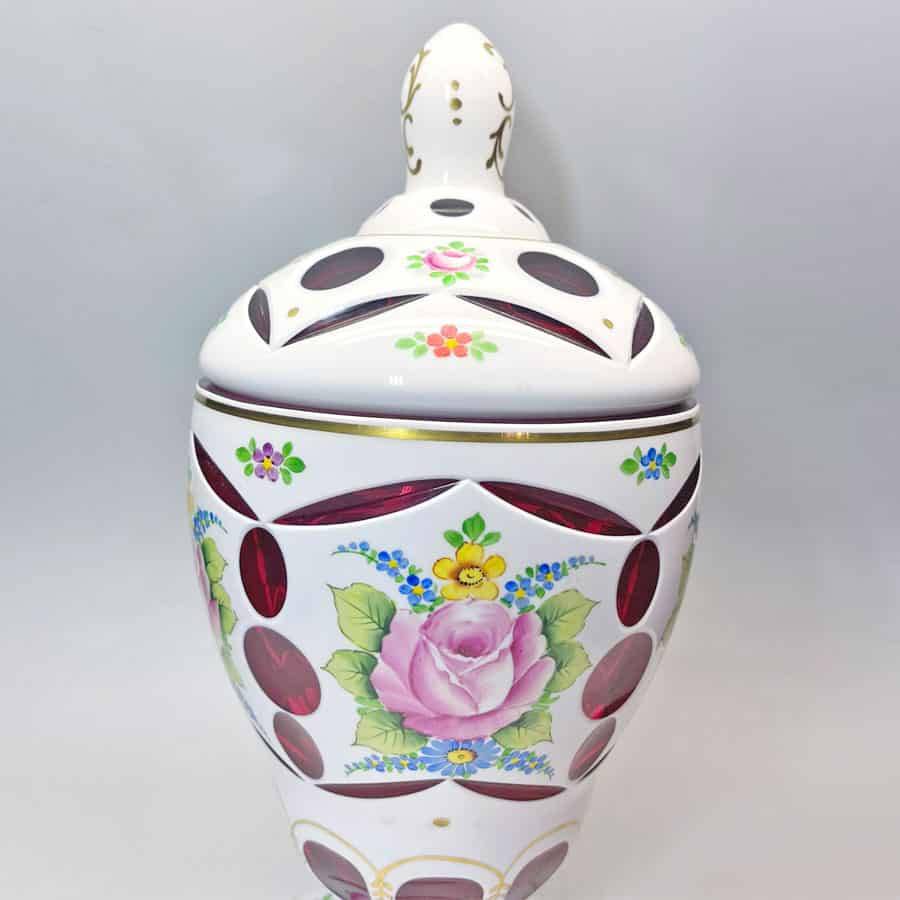 Bohemian Glass Hand Painted Urn and Cover C1940