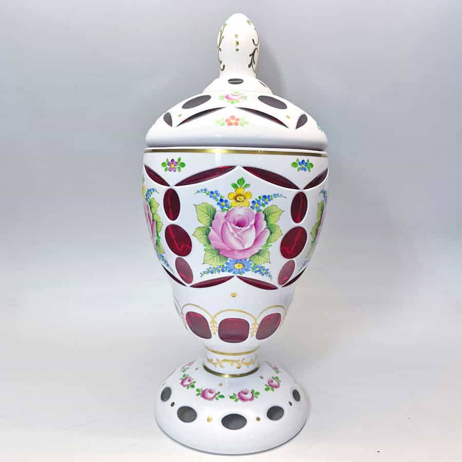 Bohemian Glass Hand Painted Urn and Cover C1940