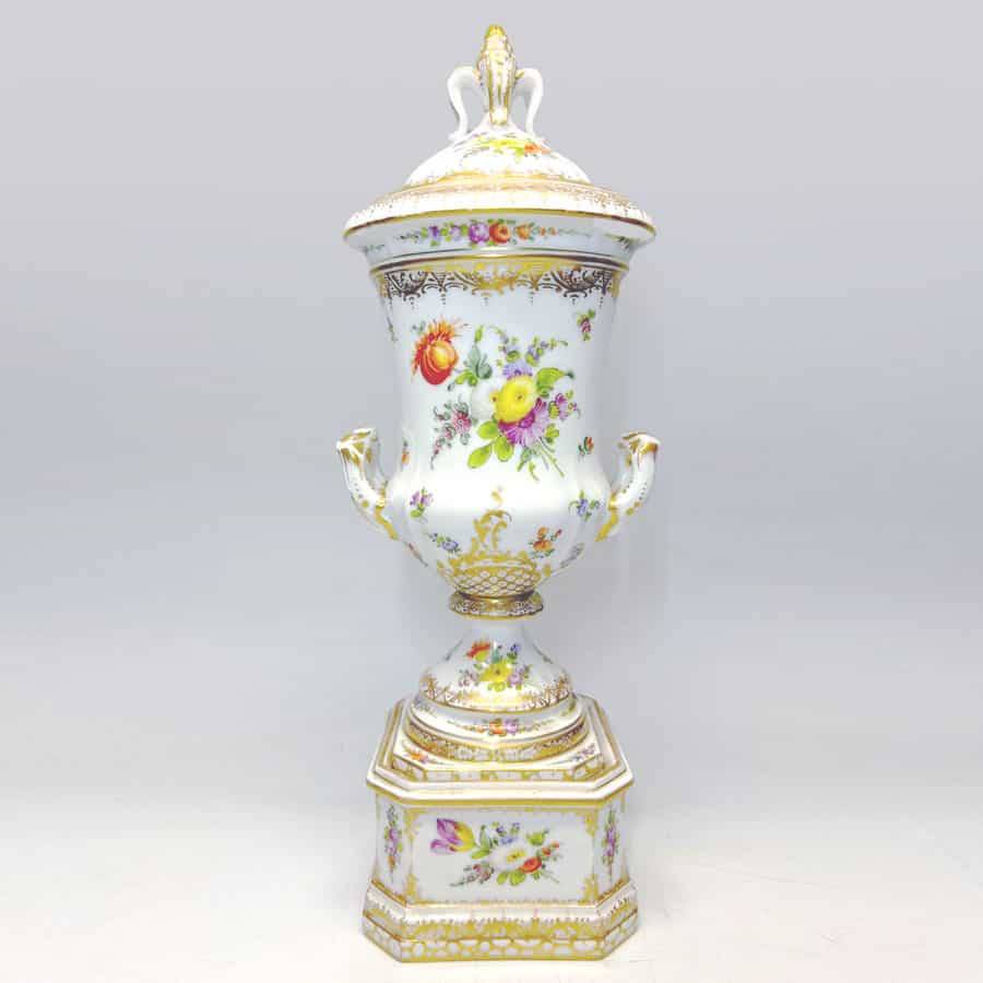 Dresden Hand Painted Covered Urn C1883