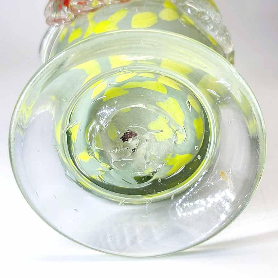 Murano Italy Pair Green Glass Vases With Applied Flower and Leaves 20th