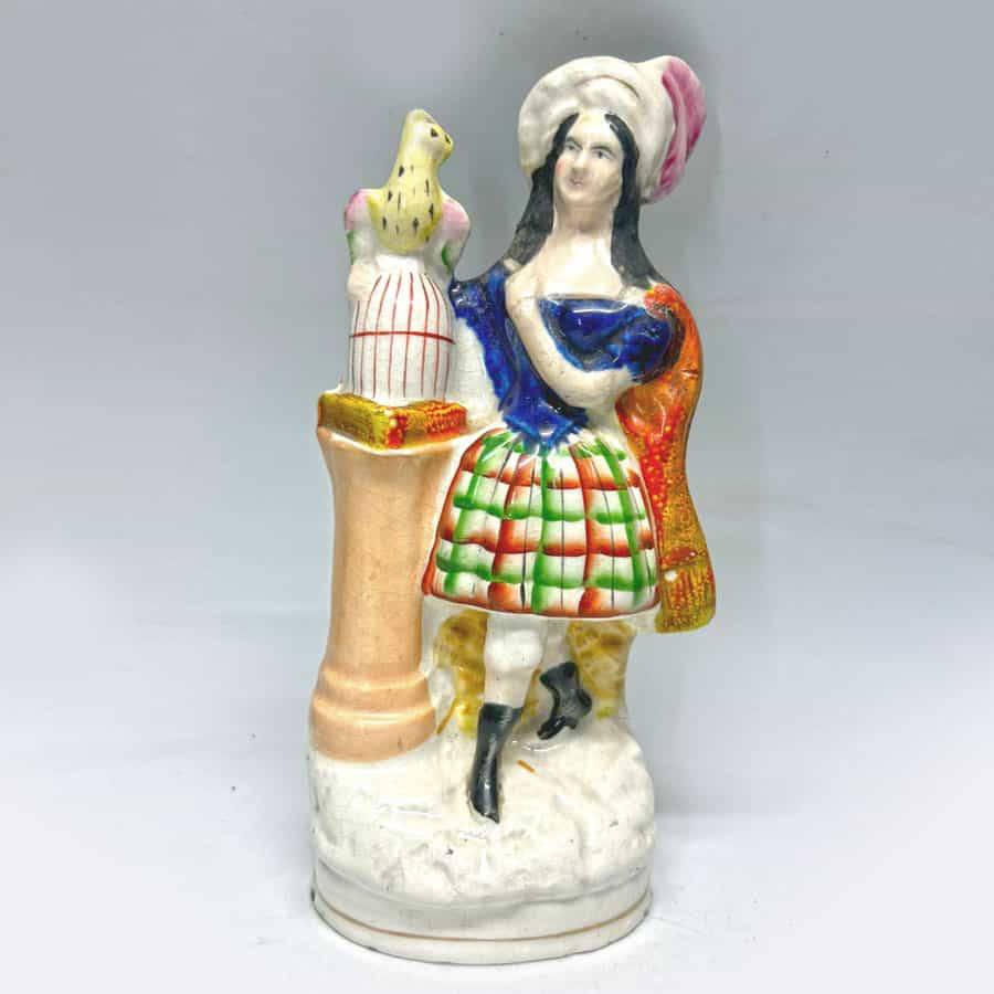 Victorian Staffordshire Flat Back Figure With Cage And Bird C1850