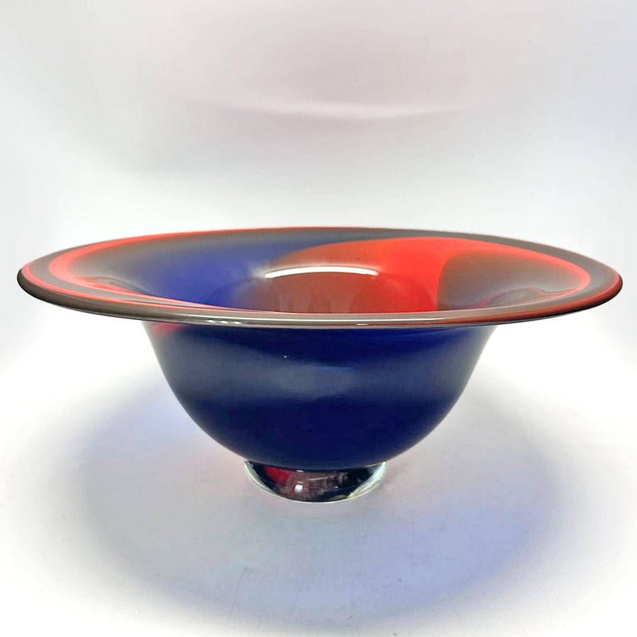 David Reade Glass Flame Red Blue Swirl Bowl 1996