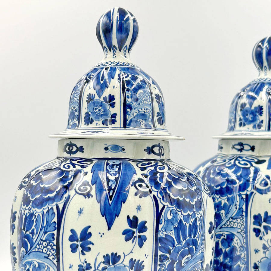 Pair Delft Dutch Blue and White Urns Theodorus van Lingen 1911