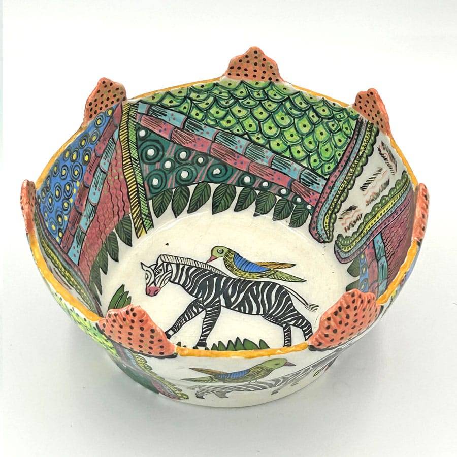 Ardmore Hand Painted Zebra Bowl 1994 Matrinah