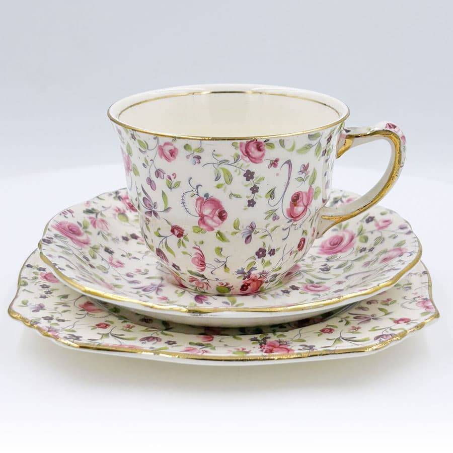 Royal Winton Pink Cabbage Rose Chintz Tea Trio