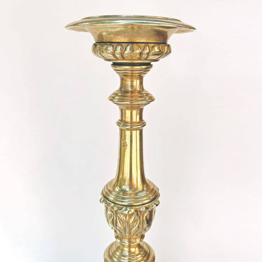 Pair Brass Altar Large Candlesticks Superb Casting 20th