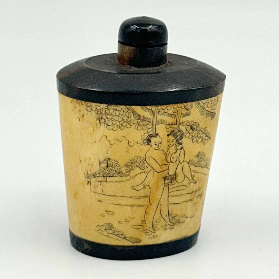 Antique Chinese Erotica Bone and Wood Snuff Bottle