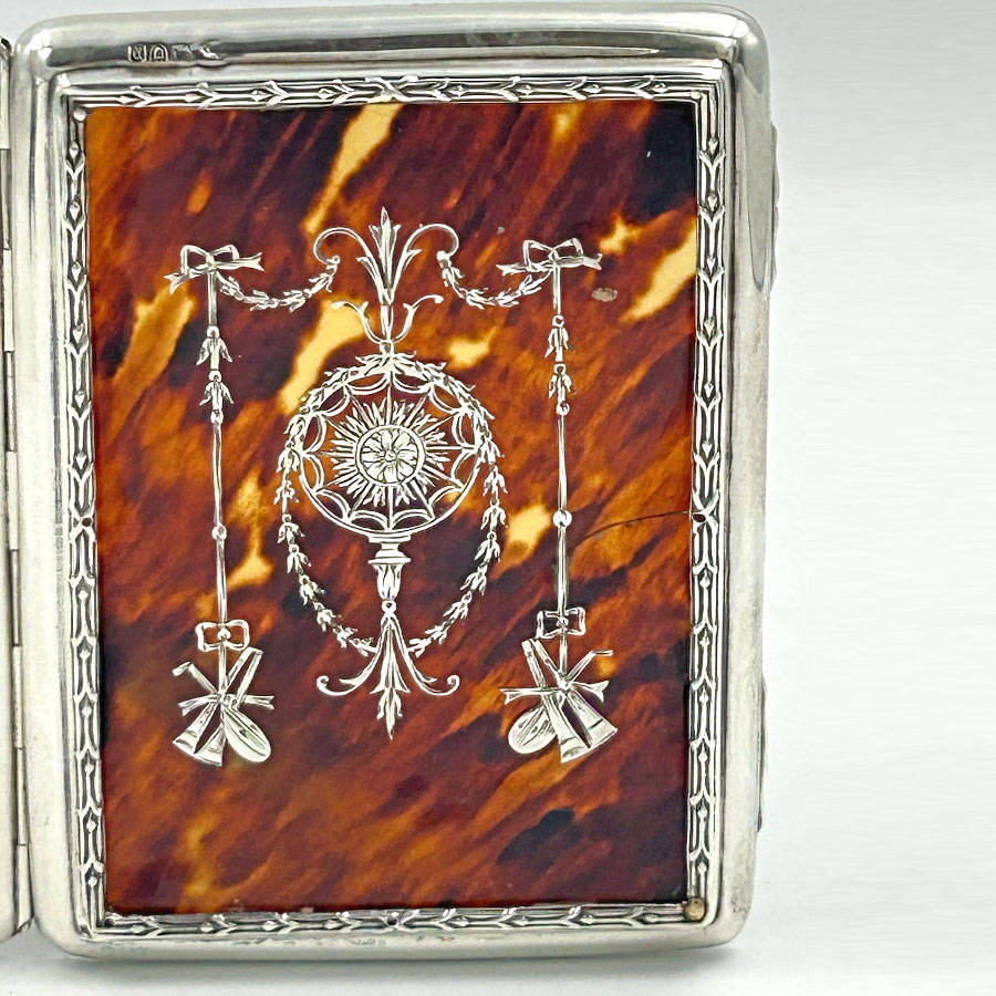 Hallmarked Silver Edwardian and Tortoise Shell Cigarette Box London 1910