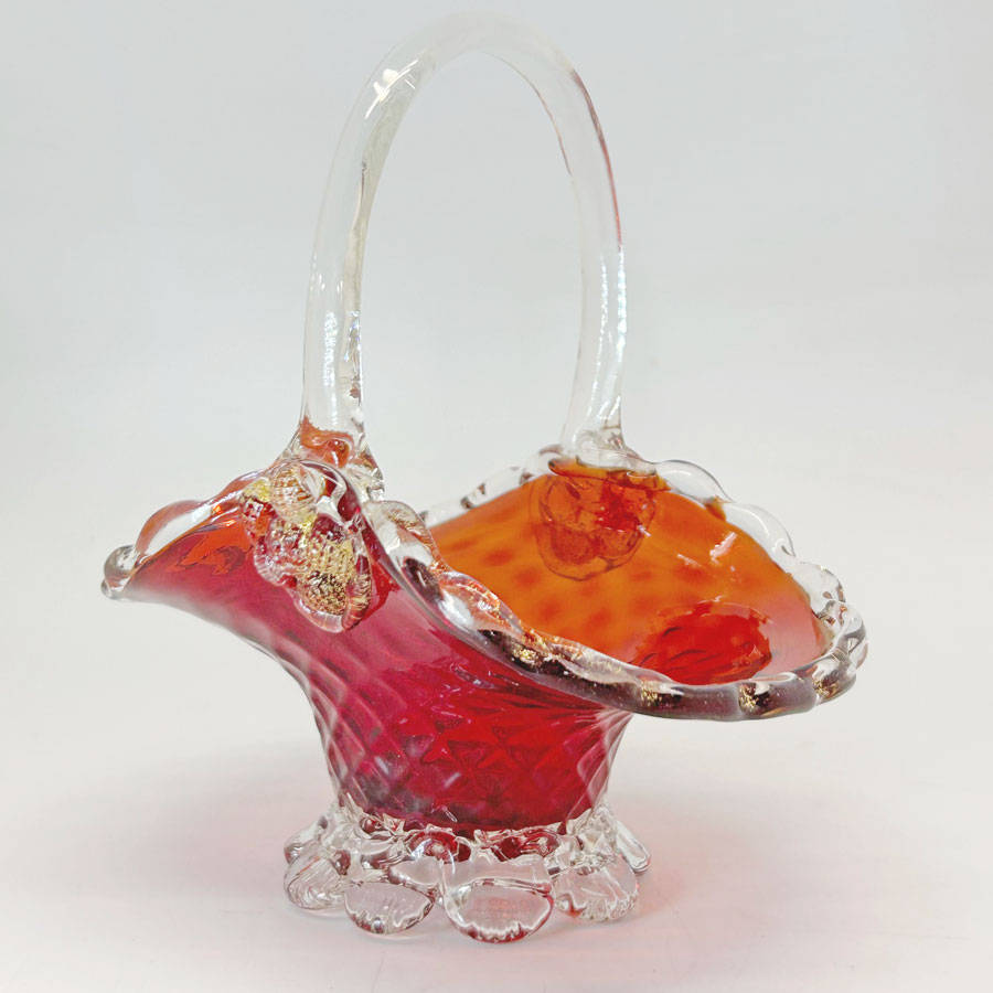 Murano Ruby Red Weave  Basket 20th