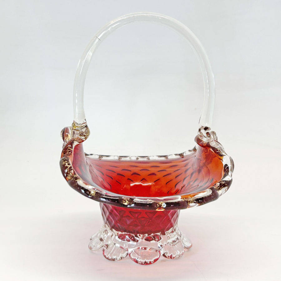 Murano Ruby Red Weave  Basket 20th